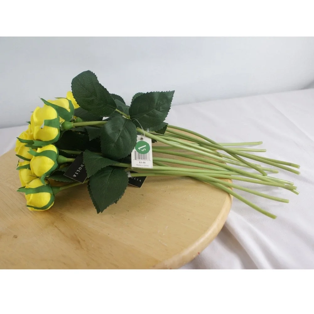 Magnolia Home Yellow Cabbage Rose Stems Faux Floral‎ Decor 12 Inch Set of 12